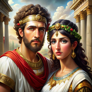 crea foto de  Cleopatra y Marco Aurelio muertos en  antiguo Egipto y escenario de Grecia y roma