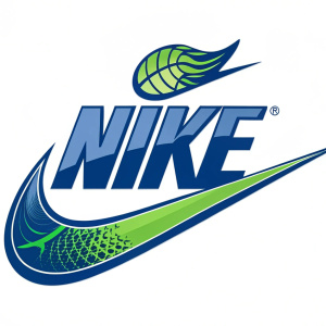 Vibrant Nike logo with bold blue and green hues, featuring the iconic swoosh and wordmark
