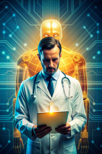  Medical technology, innovation health and medical research, healthcare and medicine concept. Doctor or technician working with AI data analysis, lab experiment, data science