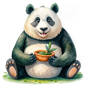 lazy, fat and happy panda eating his food