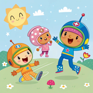 Cartoon characters from Team Umizoomi, vibrant colors, in a playful scene.
