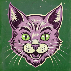 Cat, only face, Rubberhose character, retro art, logo, 1930 cartoon