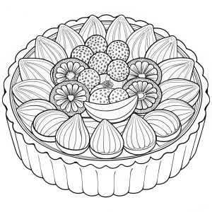 coloring page of Fruit Tart, black line art, white background