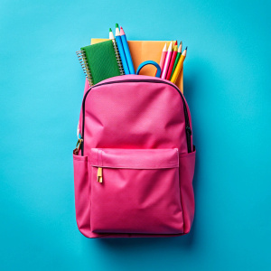 school bag with stationery