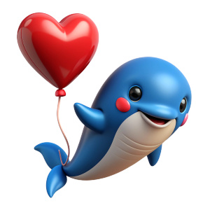 cute whale holding a balloon