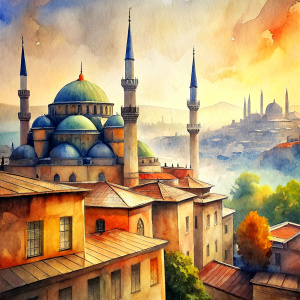 I would like to request a drawing of the streetscapes of Istanbul, including the traditional neighborhood atmosphere and details of daily life.