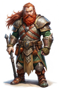 world of dnd, dwarf, warrior, stands in a pathetic pose, red hair, runes carved on the armor, hammer in hand, transparent background