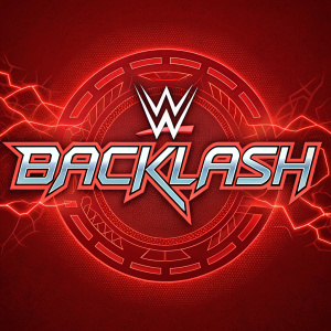 Digital illustration of WWE Backlash event logo. Red background, bold and dynamic graphic design. Centered 'WWE BACKLASH' in futuristic font. Energetic, bold aesthetic with strong sports theme